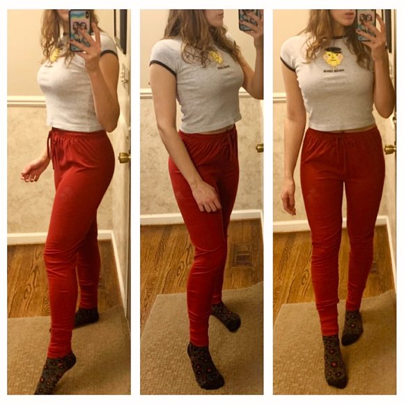 Lounge Pant Jogger Leggings in Red - Picture 3 of 4